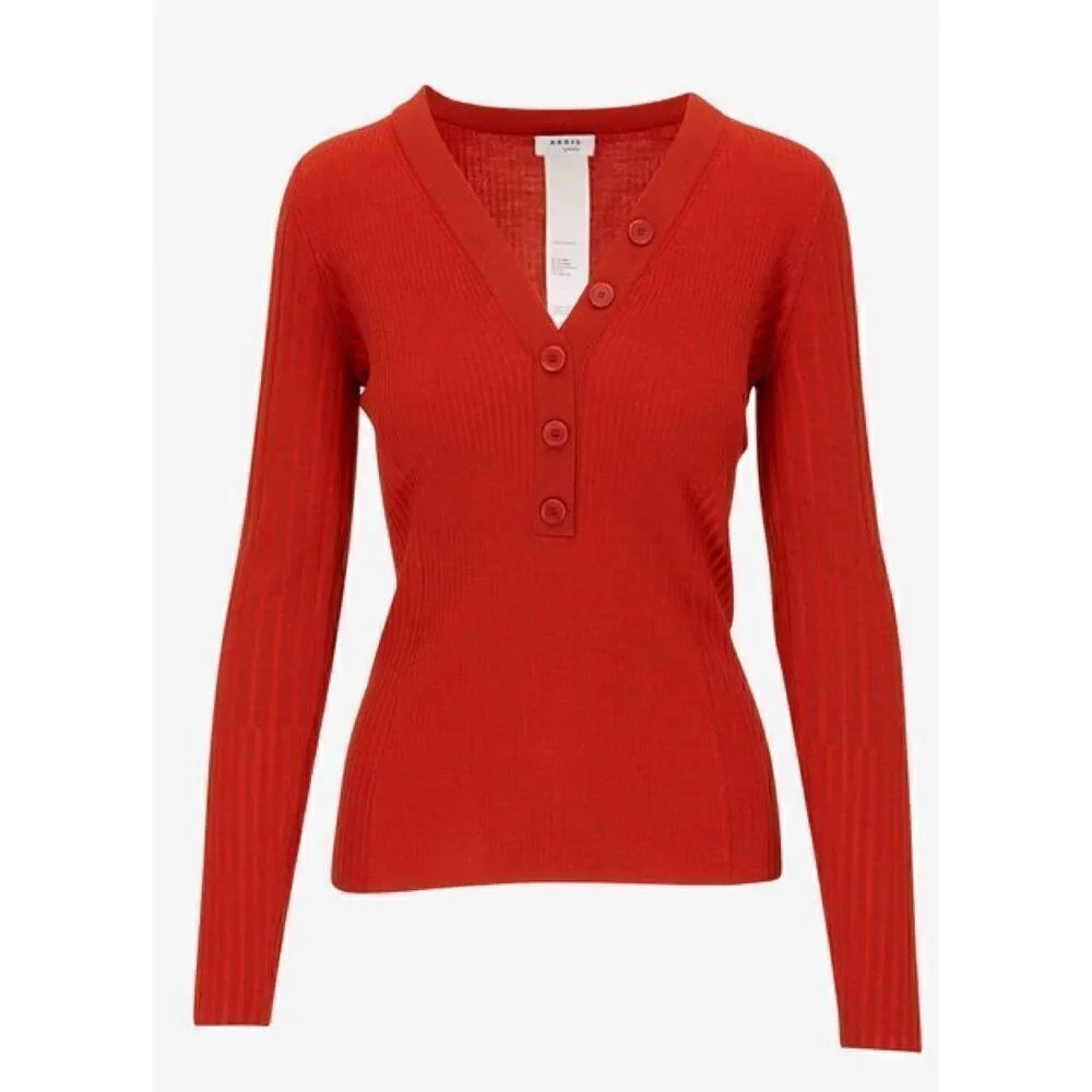AKRIS PUNTO Orange Ribbed Wool Button Knit Top NWT Size X-Small